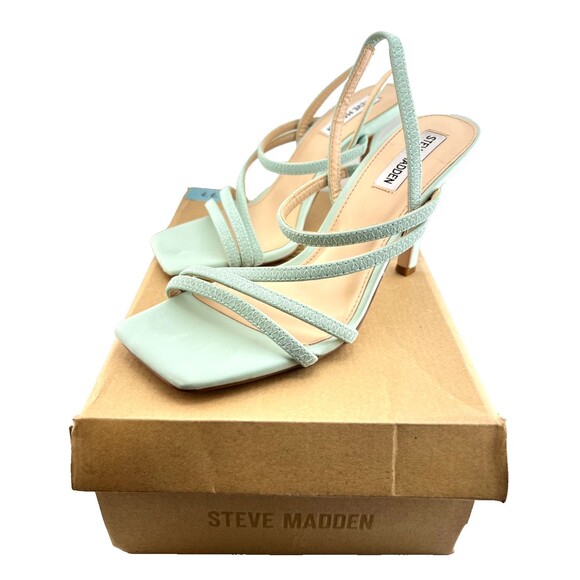 NIB STEVE MADDEN Women's 9 Next Mint Green Strappy Heeled Sandals Stiletto Vegan - Picture 2 of 10